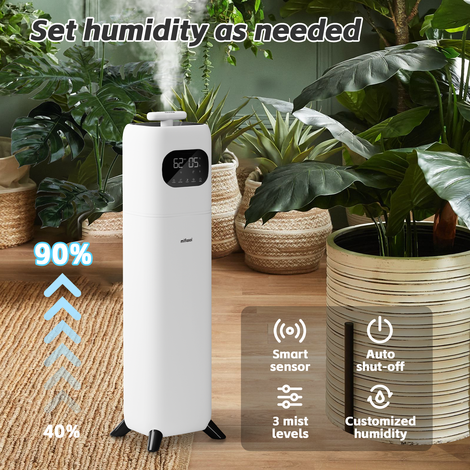 [LCD-2102]2.3gal/9LHumidifiers for Bedroom Large Room, Quiet Humidifiers for Bedroom with Timer, 360°Nozzle, Aroma Box, 3 Speed Ultrasonic Cool Mist Humidifier with Humidistat for Baby Nursery Yoga Plants