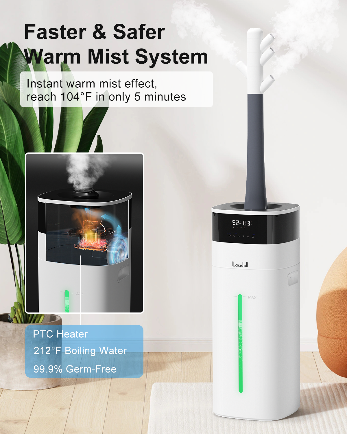 [LCD-2301J]Humidifier Large Room, 5.3Gal/20L Cool and Warm Mist Humidifiers for Home 3000 sq ft, Whole House Humidifiers with Diffuser&Extended Tube, Top Fill Humidifiers for Bedroom Baby Nursery Plants