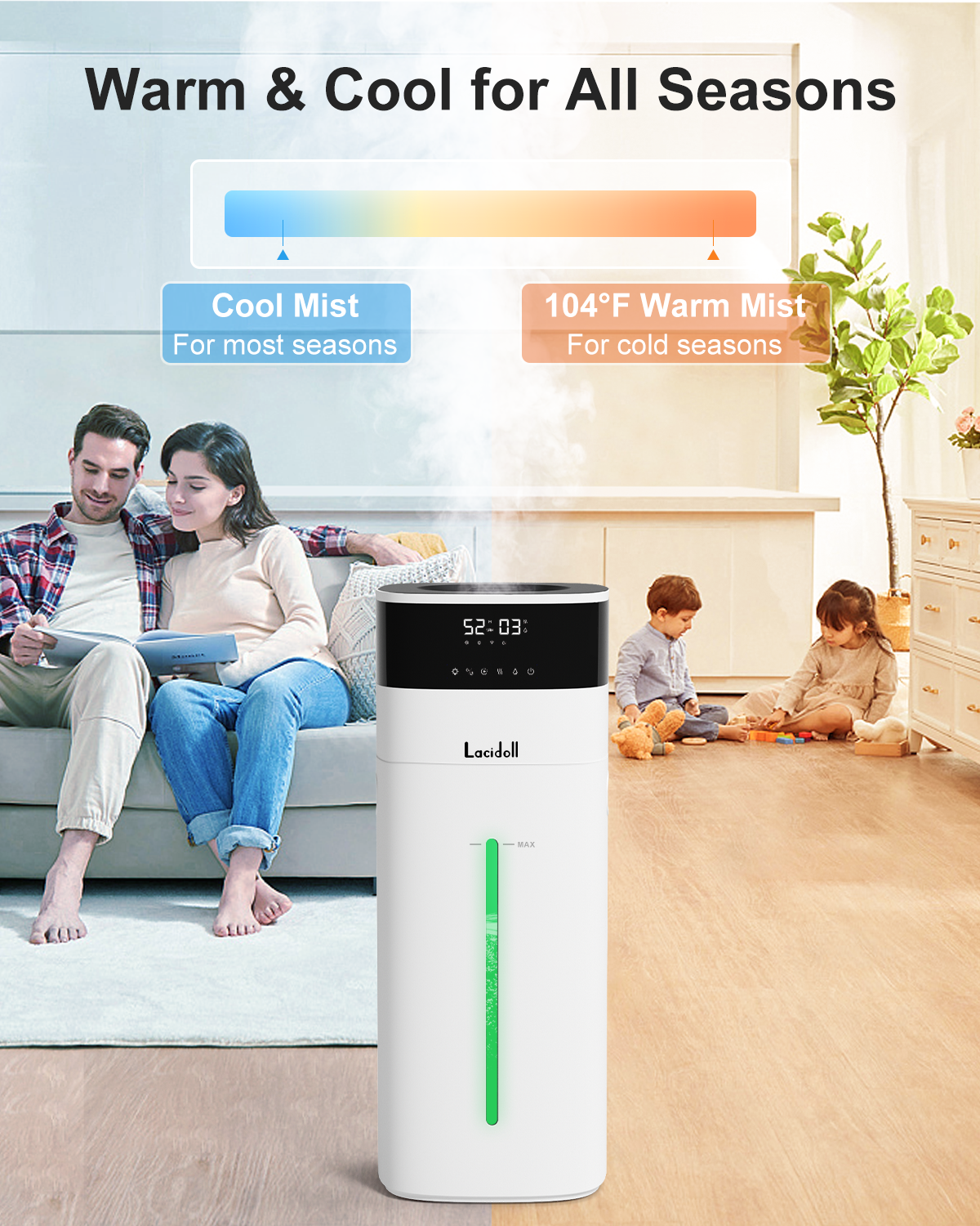 [LCD-2301J]Humidifier Large Room, 5.3Gal/20L Cool and Warm Mist Humidifiers for Home 3000 sq ft, Whole House Humidifiers with Diffuser&Extended Tube, Top Fill Humidifiers for Bedroom Baby Nursery Plants