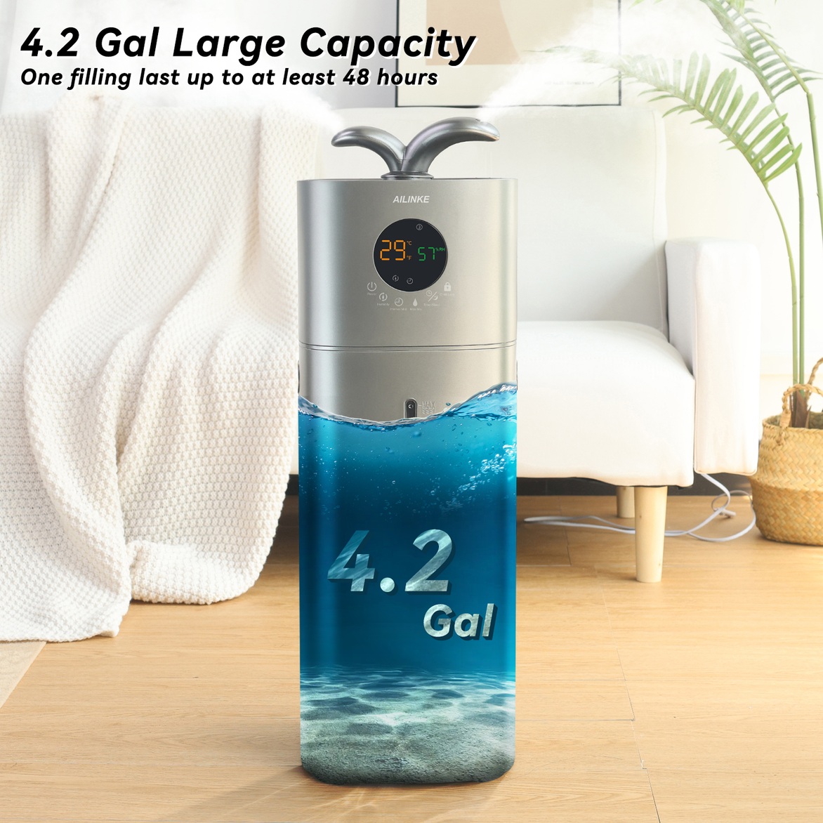 Humidifiers for Large Room Home, 4.2Gal/16L Whole House Humidifiers 2000 sq.ft.Large Ultrasonic Cool Mist Humidifier with Extension Tube for Home, Greenhouse, Office