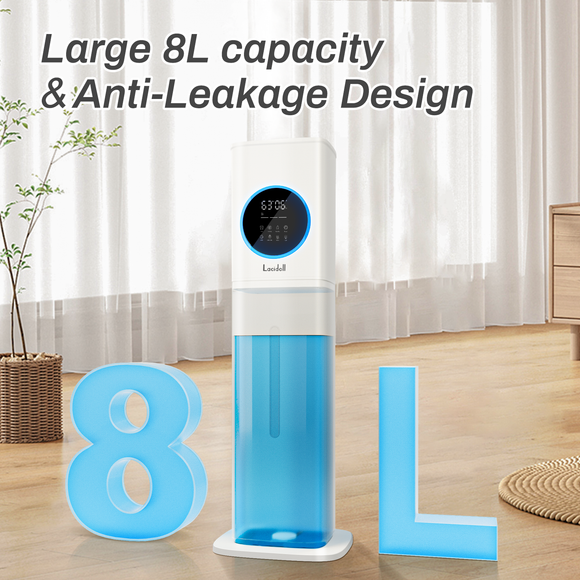 [LCD-2303W]Humidifier Large Room, 2.1Gal/8L Humidifiers for Home, Humidifiers for Bedroom with Essential Oil Diffuser, Top Fill Whole House Cool Mist Humidifiers for Plants Baby Kids Adults Office, White