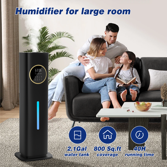 [LCD-2303A]Humidifier Large Room Bedroom with Night Light, 2.1Gal(8L) Humidifiers for Home with Essential Oil Diffuser, Top Fill Whole House Cool Mist Humidifiers for Plants Baby Kids Adults(Black)