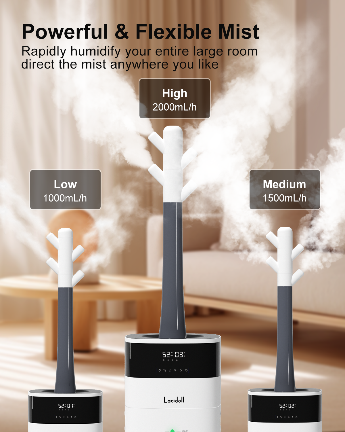 [LCD-2301J]Humidifier Large Room, 5.3Gal/20L Cool and Warm Mist Humidifiers for Home 3000 sq ft, Whole House Humidifiers with Diffuser&Extended Tube, Top Fill Humidifiers for Bedroom Baby Nursery Plants