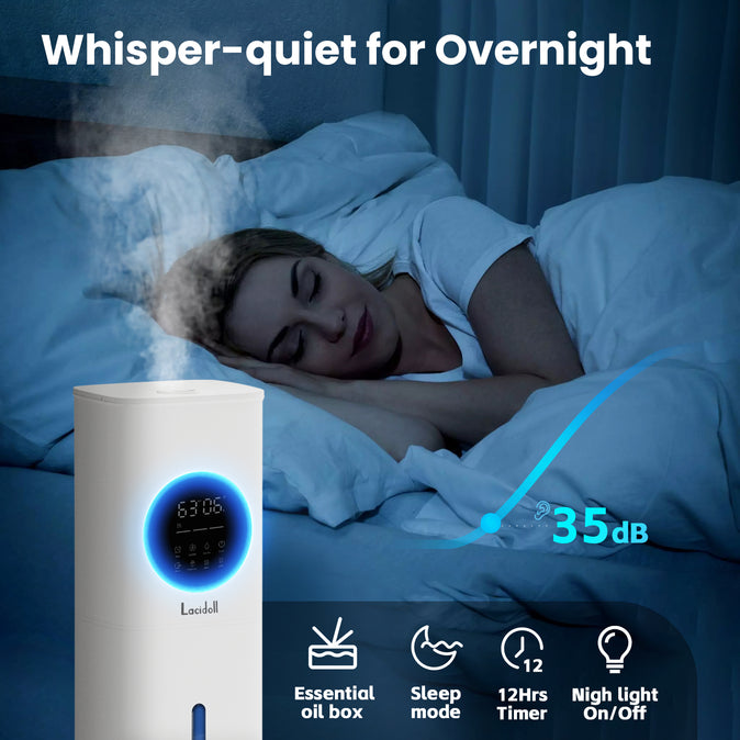LACIDOLL Warm and Cool Mist Humidifiers for Bedroom Home, 2.1gal Quiet Humidifier for Large Room up to 500 ft with Customized Humidity, Night Light, Easy Top Fill, 12H Timer, Essential Oil, Child Lock