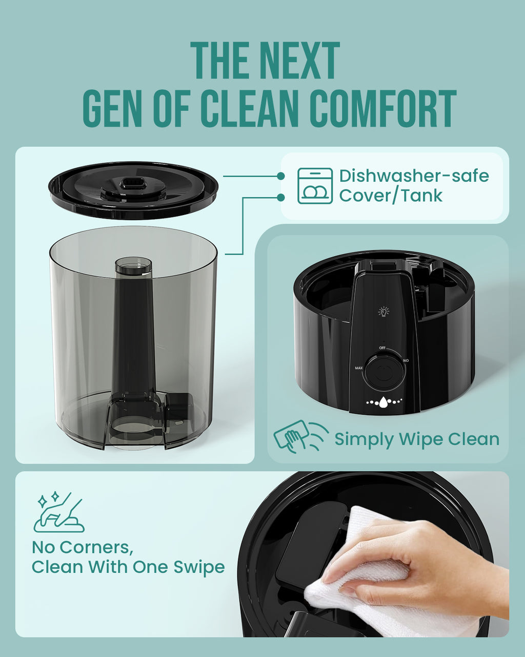 Humidifiers for Bedroom,1.06Gal(4L) Dishwasher Safe Design|22301