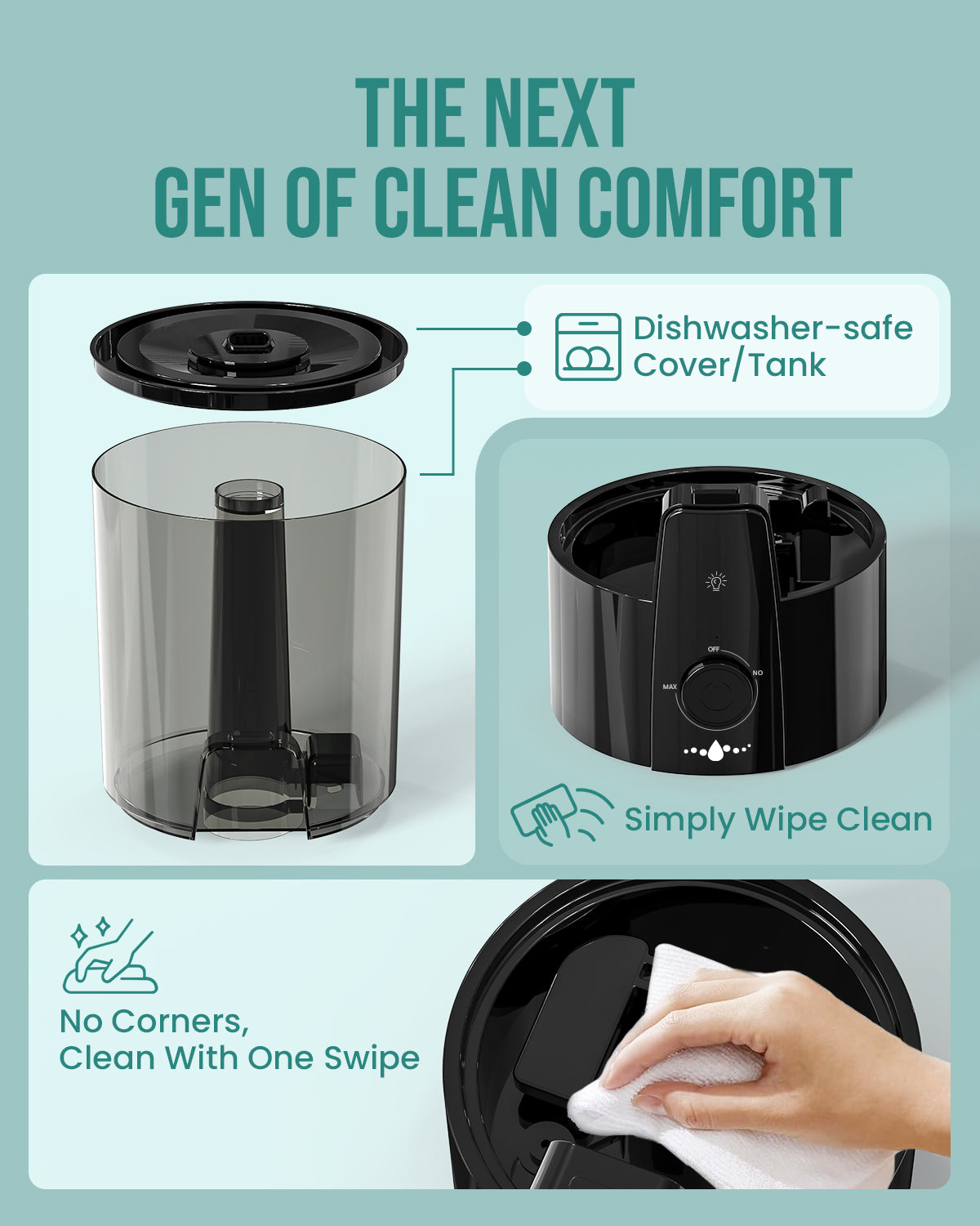 Humidifiers for Bedroom,1.06Gal(4L) Dishwasher Safe Design|22301