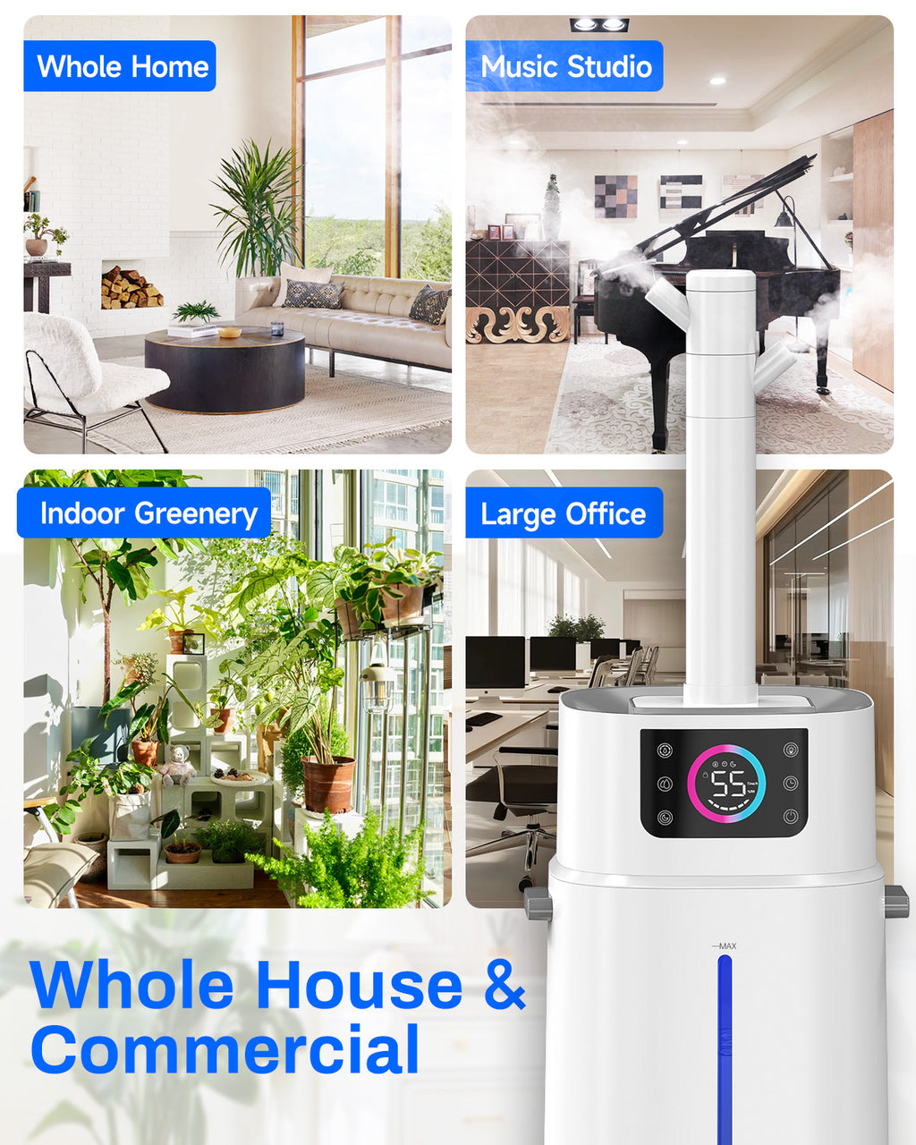 Lacidoll Humidifier for Large Room, 4.2Gal/16L Large Humidifier 1000 sq ft, Whole House Humidifier with Diffuser, Extended Tube,Easy to Clean, Top Fill, Humidifiers for Bedroom, Office, Living room