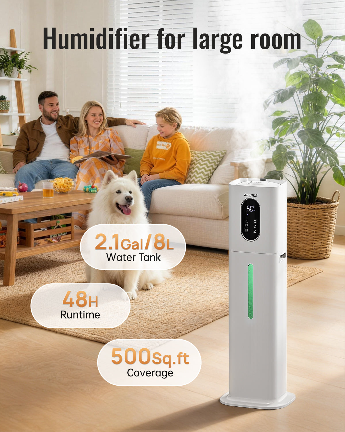 Humidifier Large Room Bedroom with Night Light, 2.1Gal(8L)|033C
