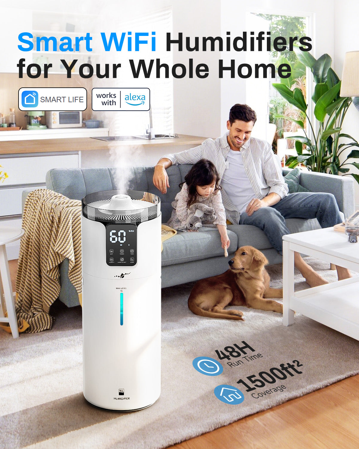 16L/4.2Gal Smart Humidifier for Large Room | APP & Voice Control | Whole House Cool Mist | J19WIFI