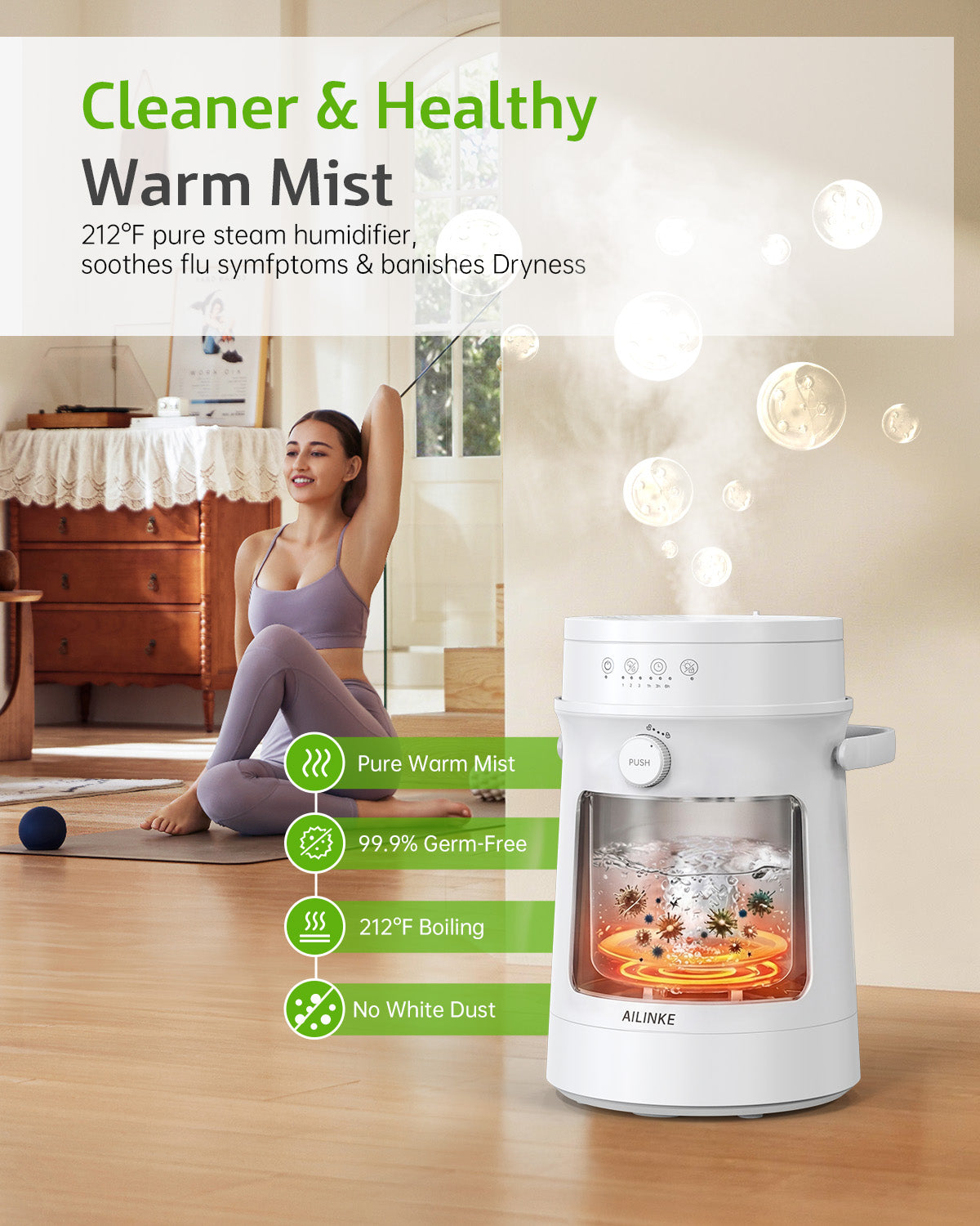 Stainless Steel Humidifier for Bedroom, Warm Mist Steam Humidifier 4L|5040