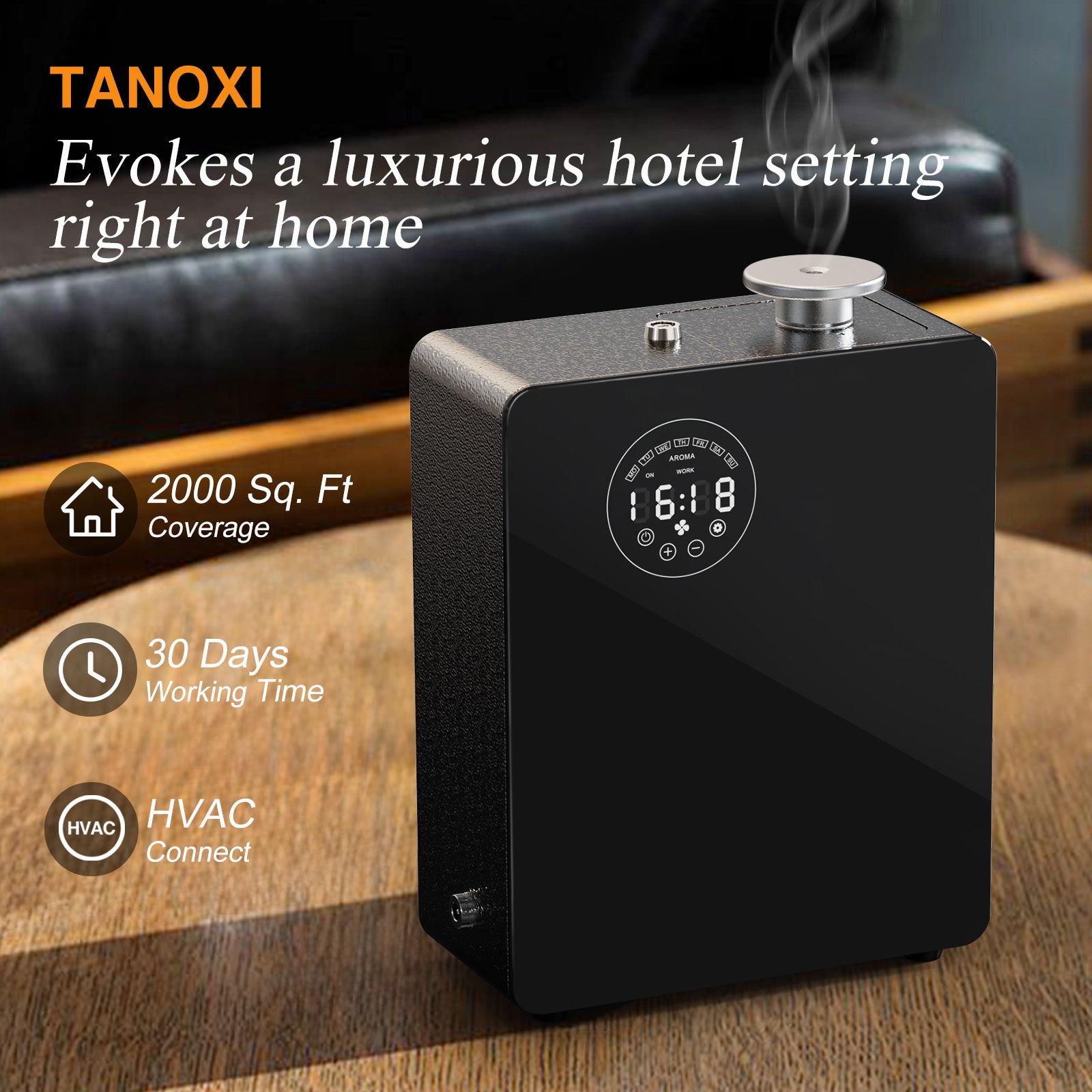[LCD-X200-B] Diffuseur intelligent sans eau - Machine à parfumer pour usage domestique et commercial, couvre 3000 pi², nébuliseur CVC ou diffuseurs portables sans eau pour grandes pièces, commande tactile et Bluetooth, métal, noir