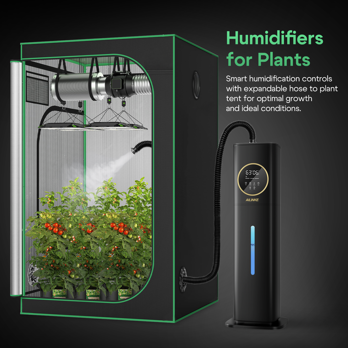 Humidifiers for Plants, 2.1Gal/8L Plant Humidifier Indoor with Precise Temp&Humidity Probe,Expandable Hose for Large Room/Mushroom/Greenhouse/Grow Tent, Adjustable Humidity,12H Timer