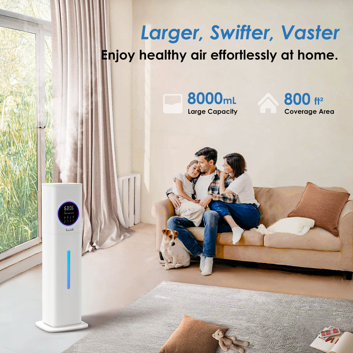 [LCD-2303W] Warm and Cool Mist Humidifiers for Bedroom Home, 2.1gal Quiet Humidifier for Large Room up to 800 ft with Customized Humidity, Night Light, Easy Top Fill, 12H Timer