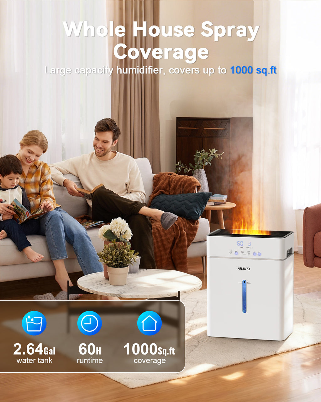 Humidifier Large Room 10L/2.64Gal | Warm &amp; Cool Mist | Flame Light Effect| 2109