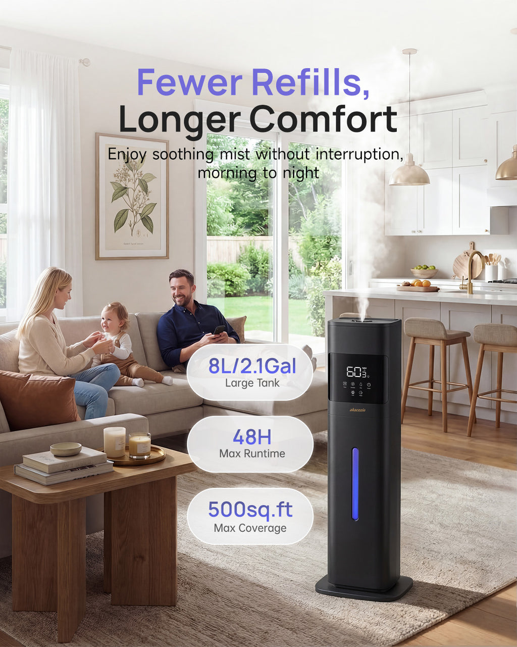 Humidifier Large Room, 2.1Gal/8L Cool Mist Humidifiers|2407C