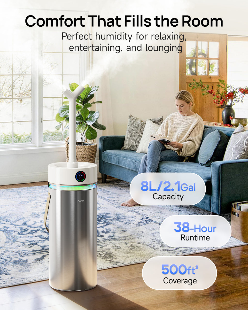 Stainless Steel Humidifier, 8L/2.1Gal Cool Mist Humidifiers|01098
