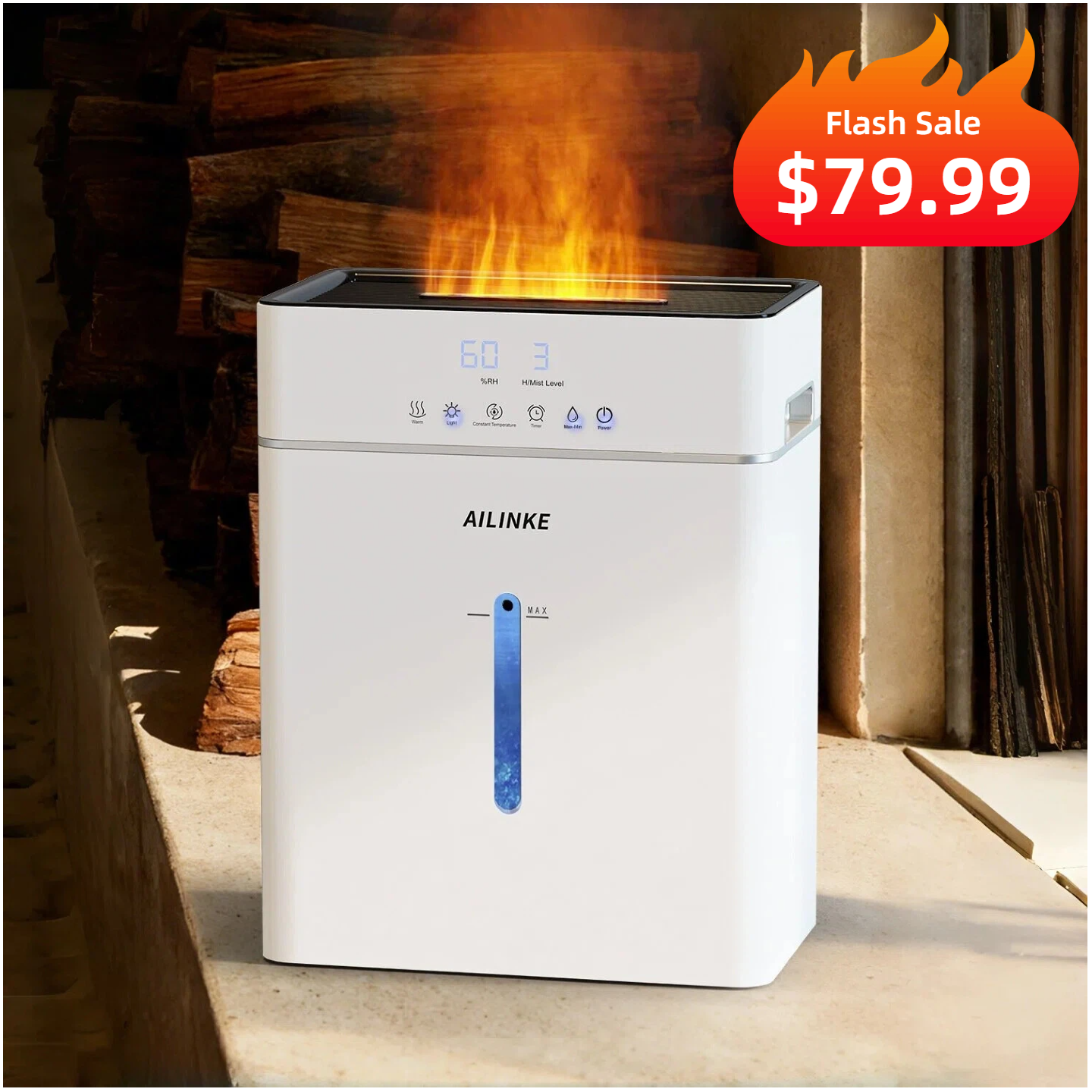 2.64Gal/10L Humidifier Large Room | Warm & Cool Mist | Flame Light Effect| 2109