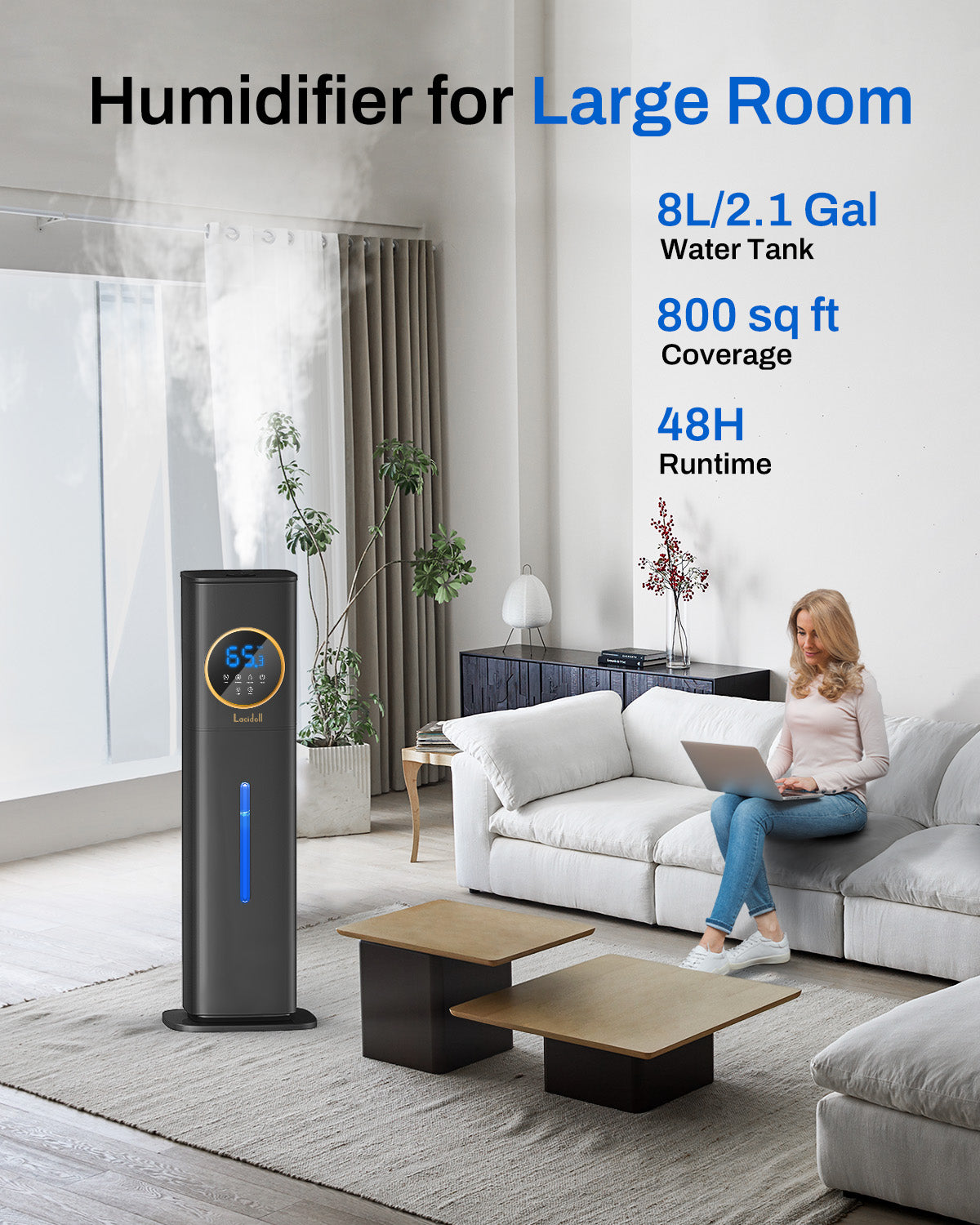 2.1 Gal Bedroom Humidifier with Night Light | 2303A | LACIDOLL