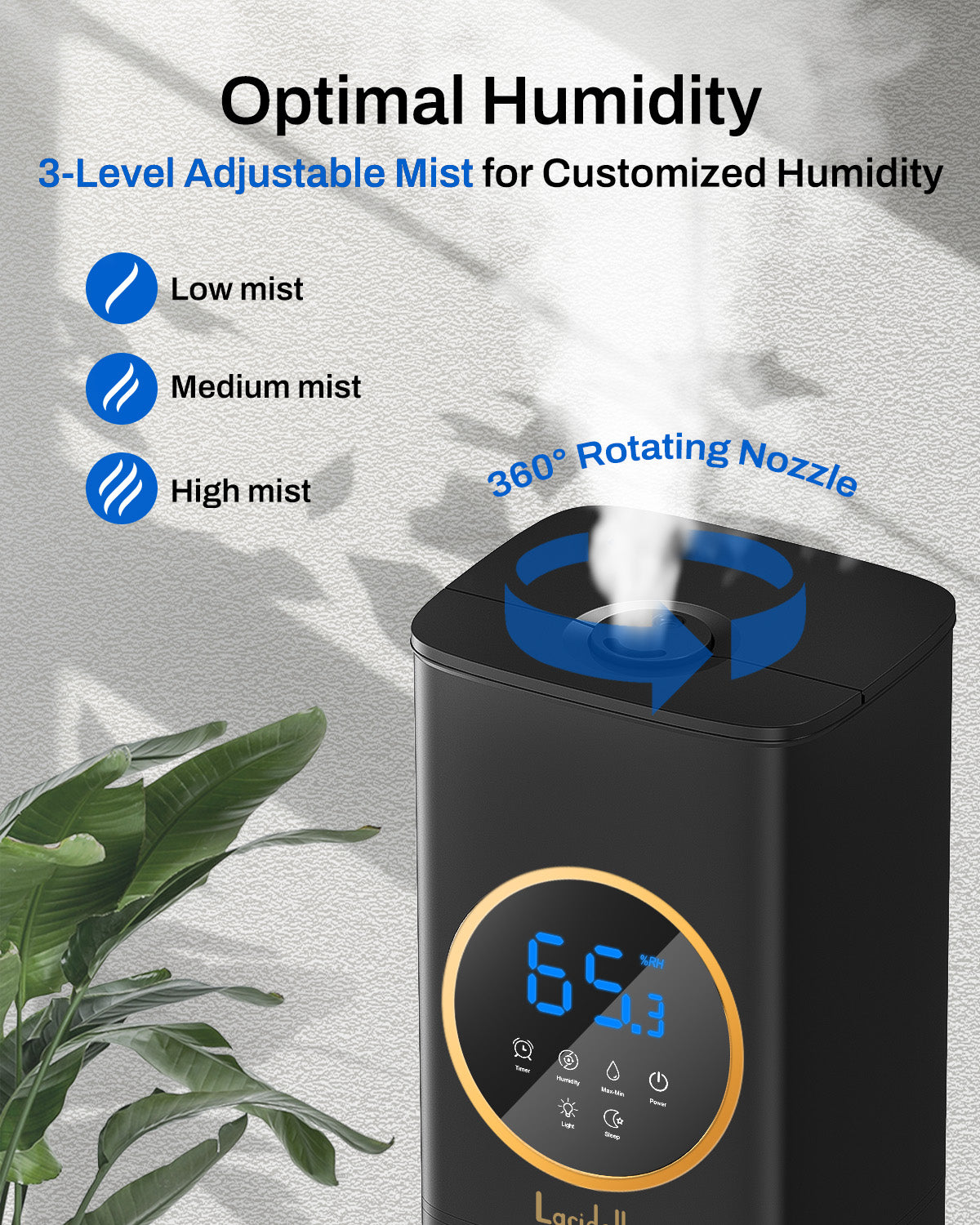 2.1 Gal Bedroom Humidifier with Night Light | 2303A | LACIDOLL