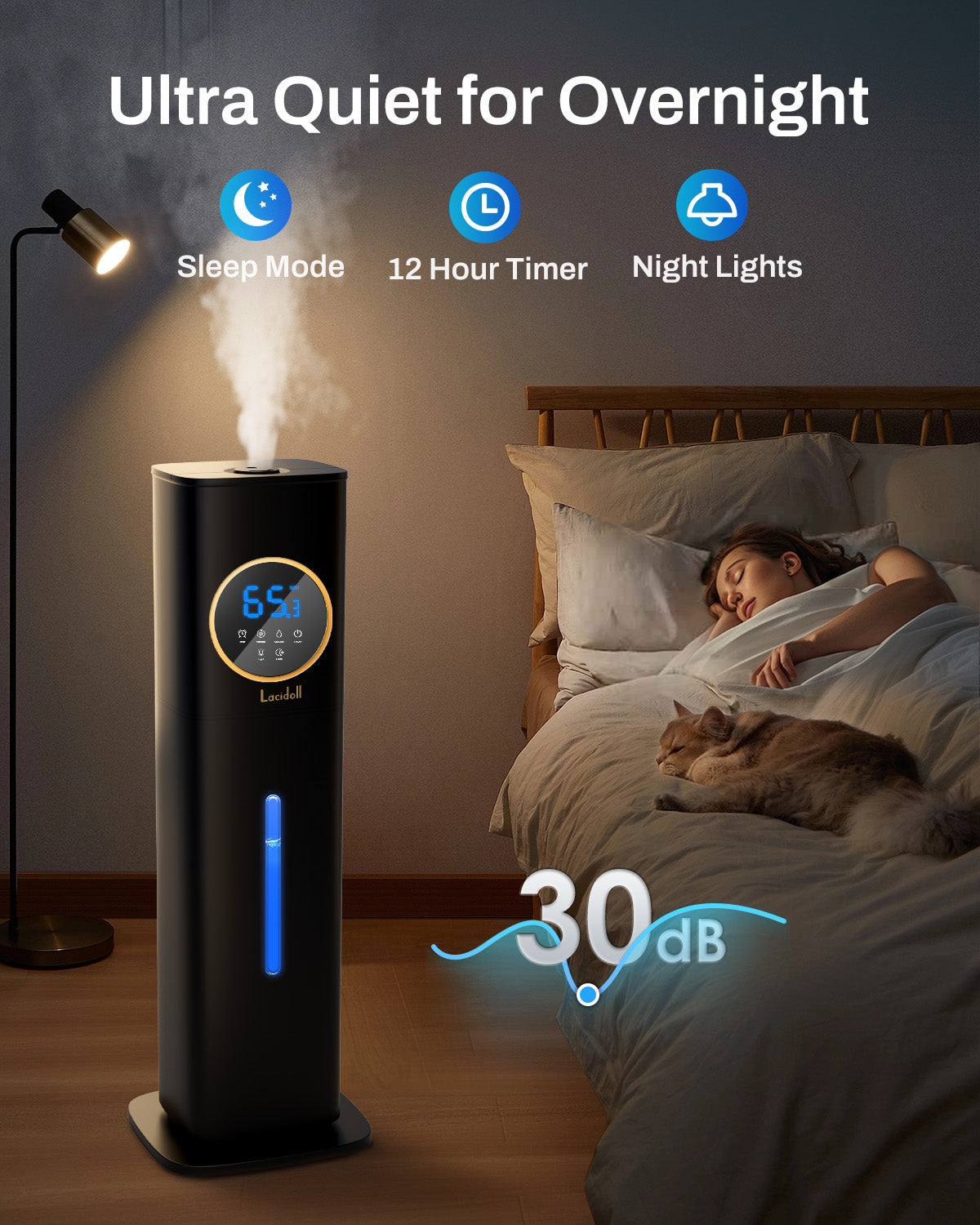 2.1 Gal Bedroom Humidifier with Night Light | 2303A | LACIDOLL