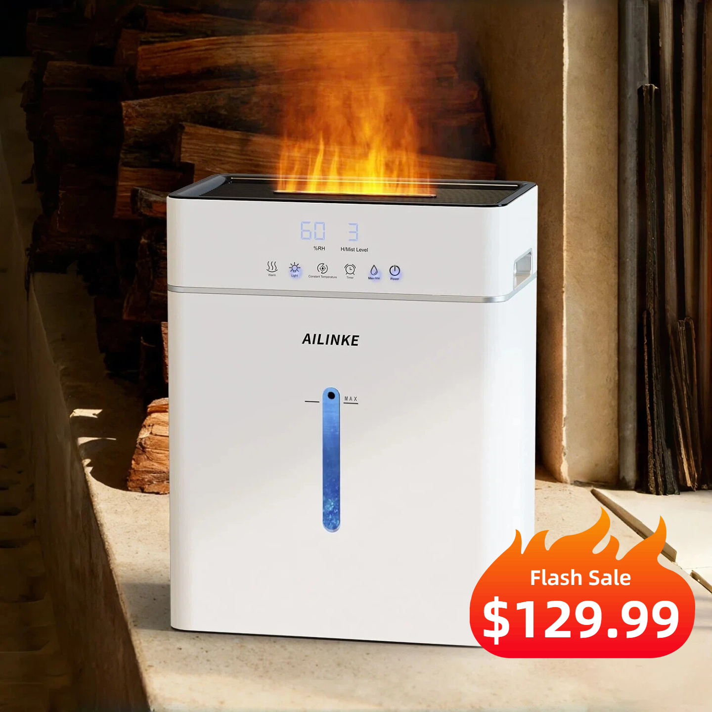 Humidifier Large Room 10L/2.64Gal | Warm &amp; Cool Mist | Flame Light Effect| 2109