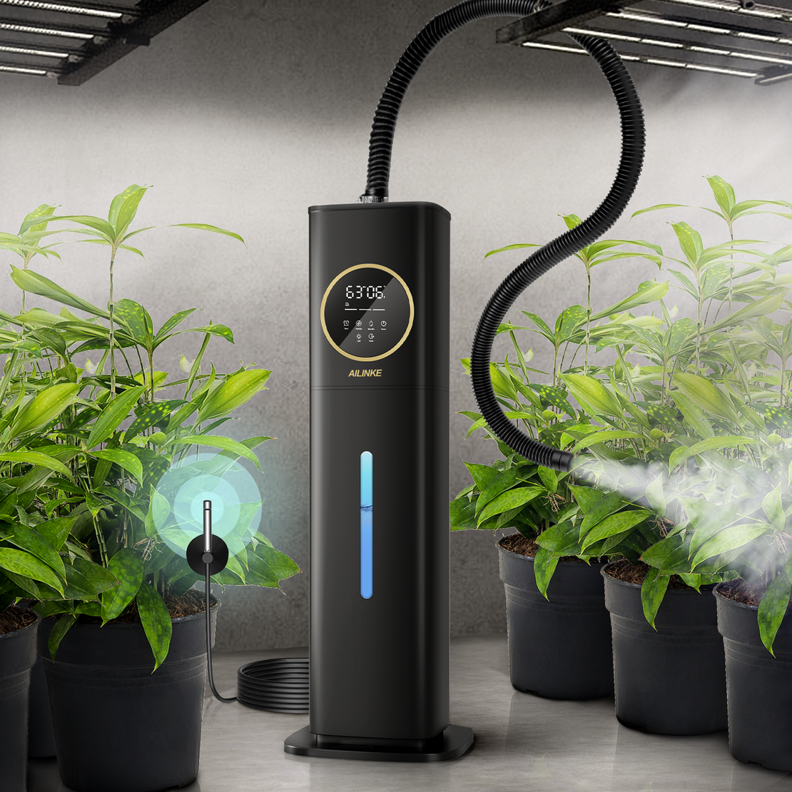 Humidifiers for Plants, 2.1Gal/8L Plant Humidifier Indoor with Precise Temp&Humidity Probe,Expandable Hose for Large Room/Mushroom/Greenhouse/Grow Tent, Adjustable Humidity,12H Timer