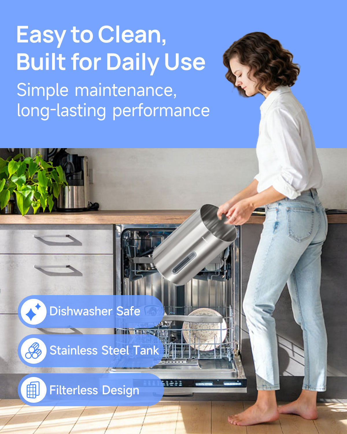 Stainless Steel Humidifier Dishwasher Safe, 6L/1.6Gal Cool Mist Humidifiers|01096