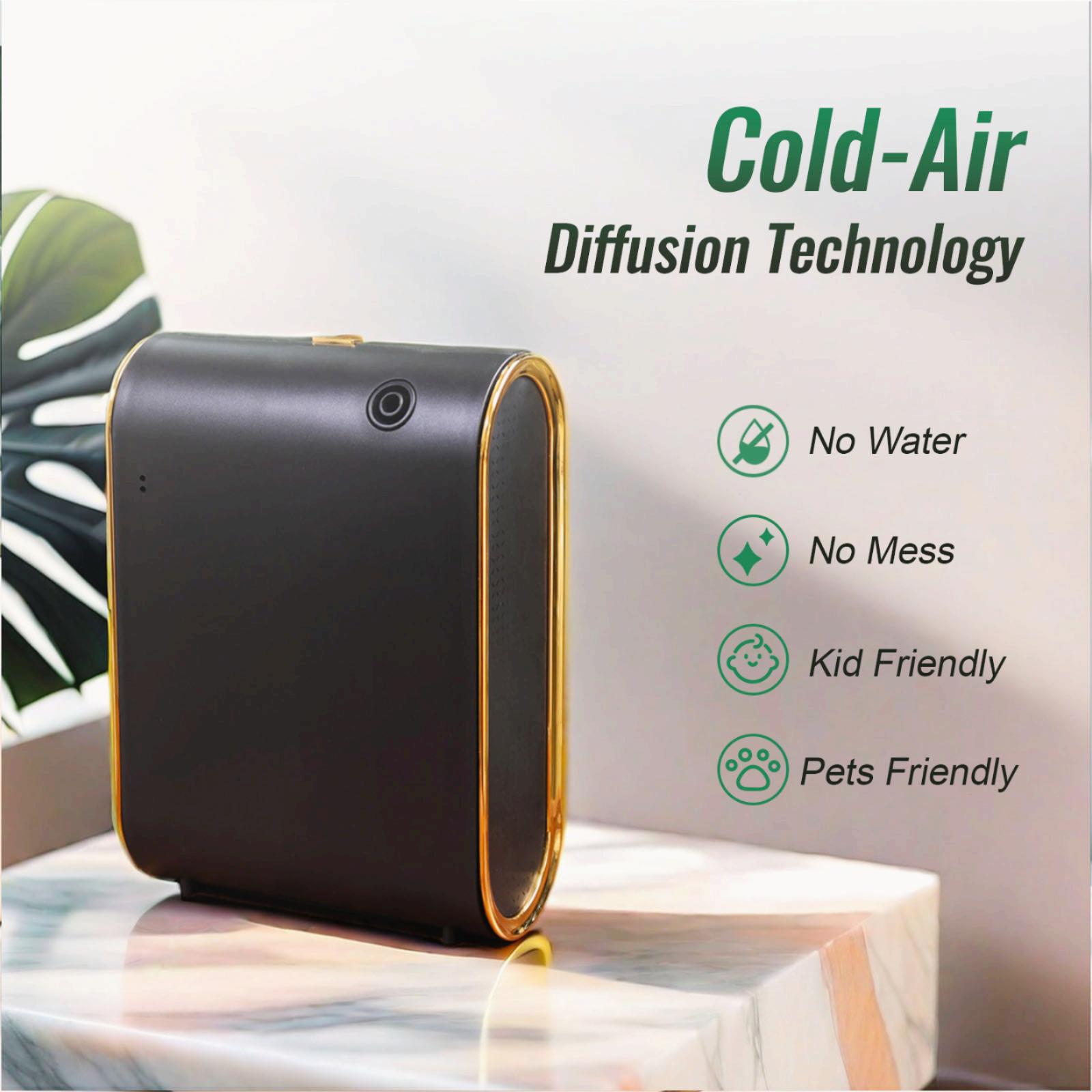 Diffuseur d'huiles essentielles sans eau Bluetooth avec technologie d'air froid, 350 ml, 1 500 pi², pour grande pièce, bureau, spa, noir