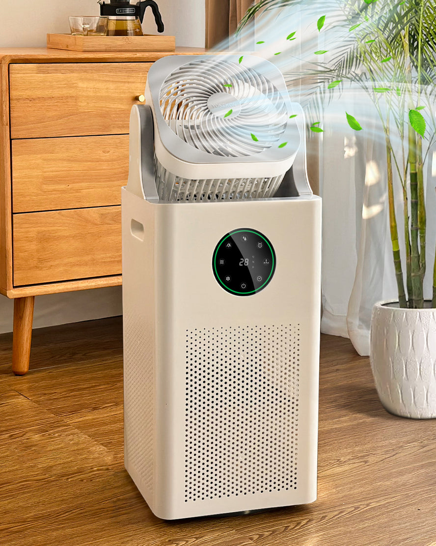 Humidifier and Purifier in One - Purifier and Humidifier Combo with Oscillating Fan, Evaporative Large Room Humidifier for Bedroom, Sleep Mode, Timer, Baby Adults Office Yoga Plants, White, 4L