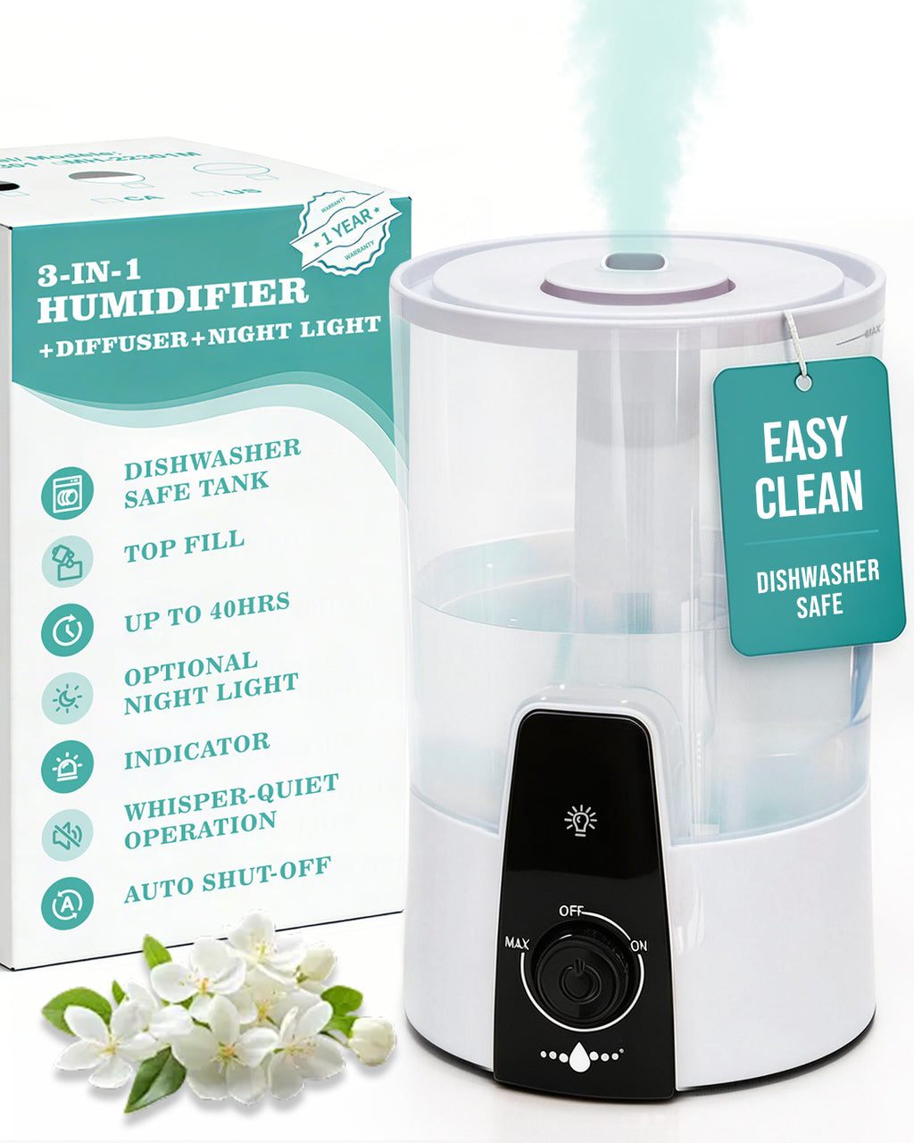 Humidifiers for Bedroom,1.06Gal(4L) Dishwasher-Safe Tank|22301M