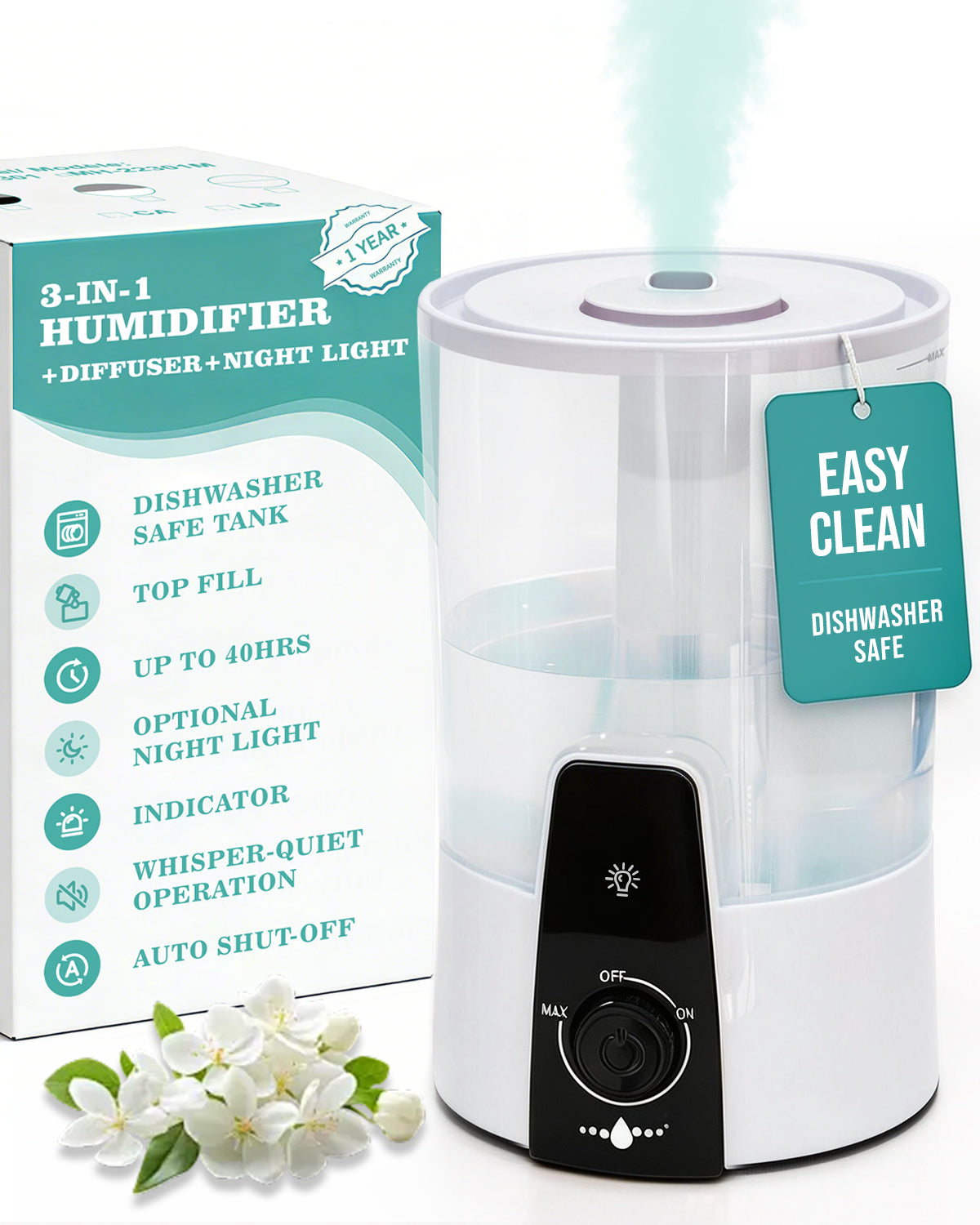 Humidifiers for Bedroom,1.06Gal(4L) Dishwasher-Safe Tank|22301M