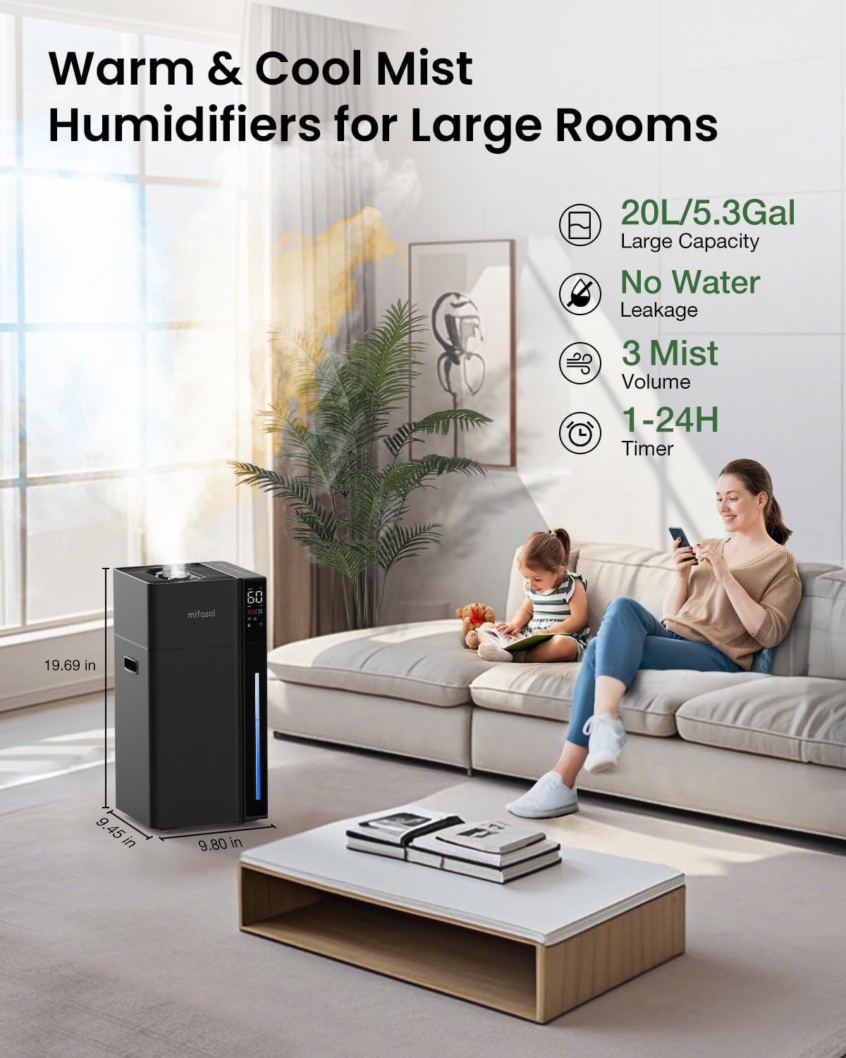 5.3 Gal Warm & Cool Mist Humidifier for Whole House | J18 | LACIDOLL