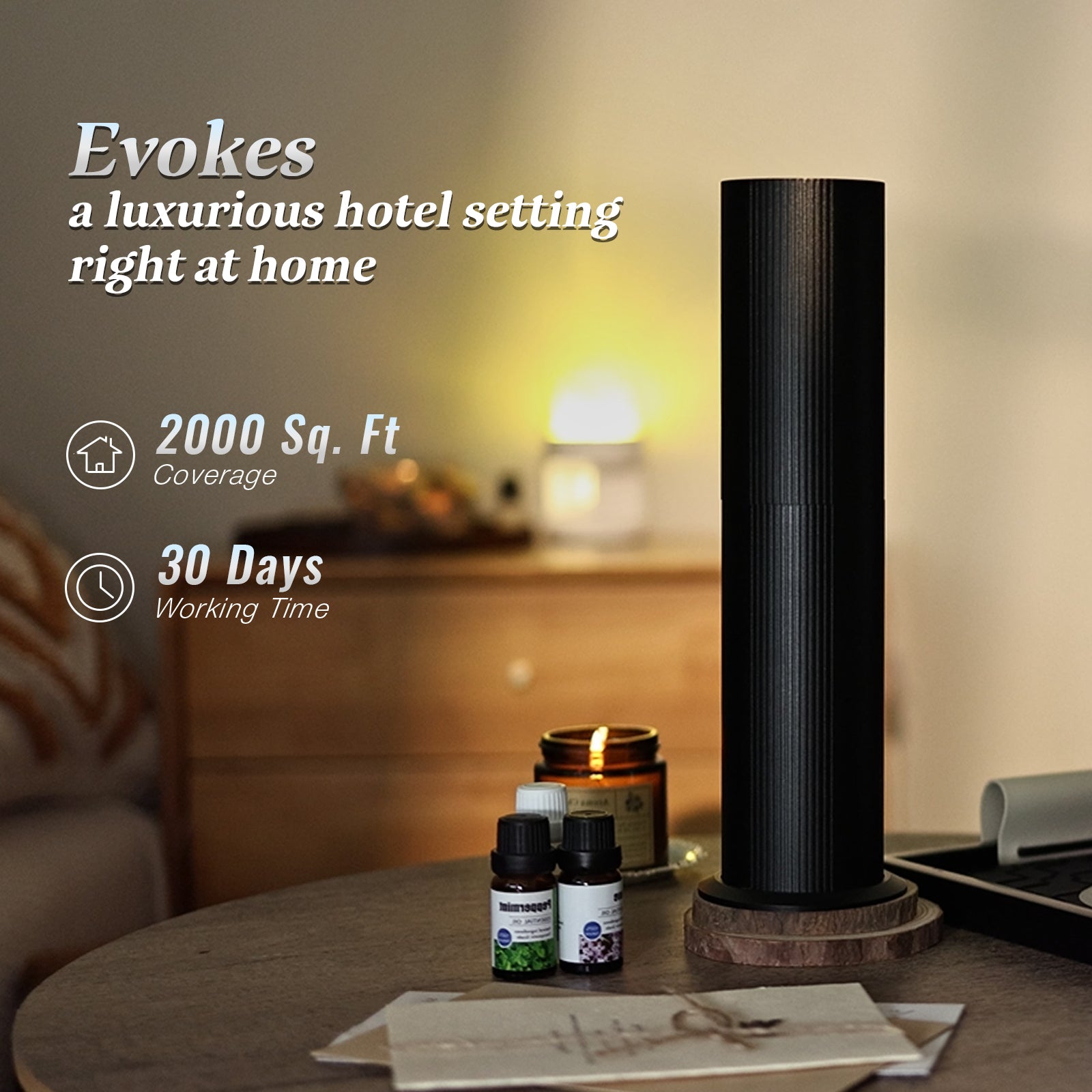 Diffuseur d'huiles essentielles sans eau Bluetooth pour la maison, avec technologie d'air froid, 100 ml, 2000 pi², diffuseur de parfum pour grande pièce, bureau, spa, application et télécommande, noir