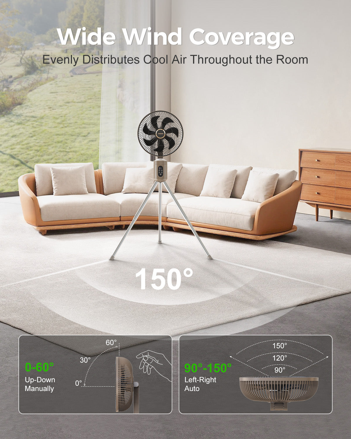 tanding Outdoor Fan for Patio Fan with Remote Light, Quiet|FS300