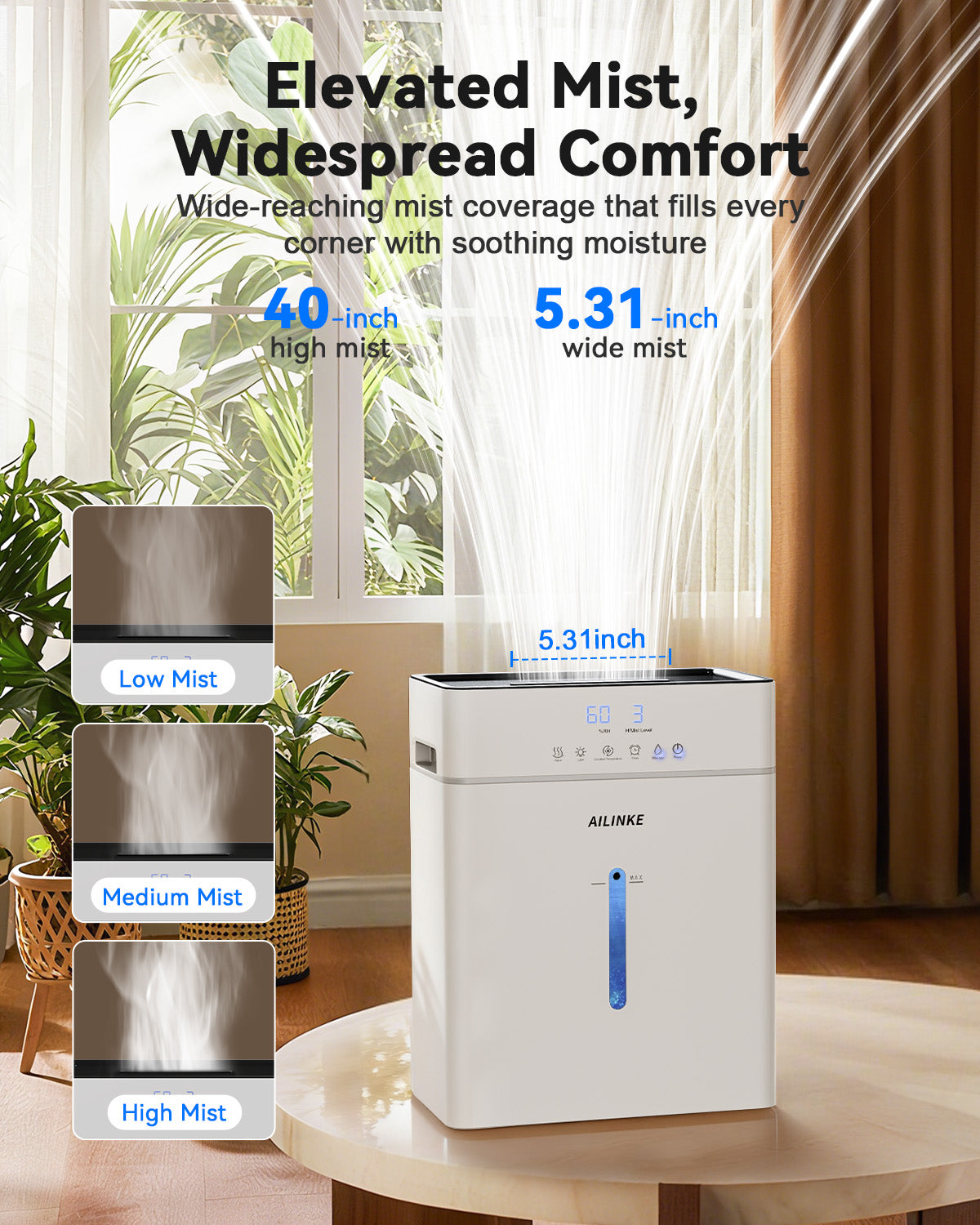 Humidifier Large Room 10L/2.64Gal | Warm &amp; Cool Mist | Flame Light Effect| 2109