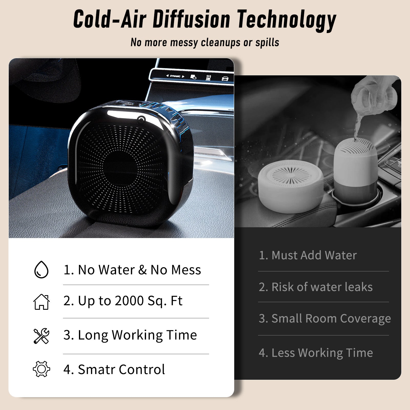 Diffuseur d'air parfumé intelligent pour la maison, collection hôtel, diffuseur sans eau Bluetooth avec technologie d'air froid - 500 ml, diffuseur de parfum CVC pour grandes pièces, bureaux, hôtels et spas (noir)