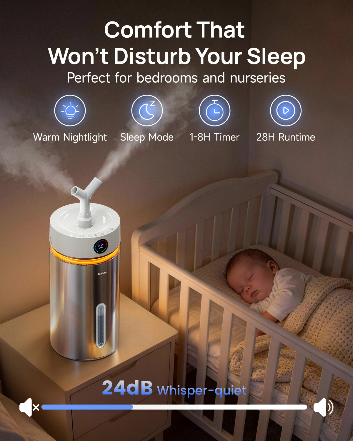 Stainless Steel Humidifier Dishwasher Safe, 6L/1.6Gal Cool Mist Humidifiers|01096