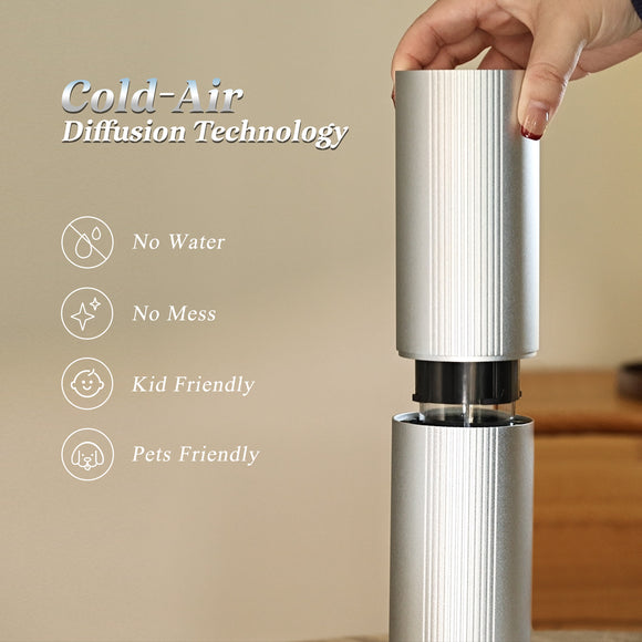 Bluetooth Waterless Diffuser, Essential Oil Diffuser for Home with Cold Air Tech 100ML, 2000 sq. ft Coverage Scent Diffuser for Large Room, Office, Spa, APP and Remote Control, Silver