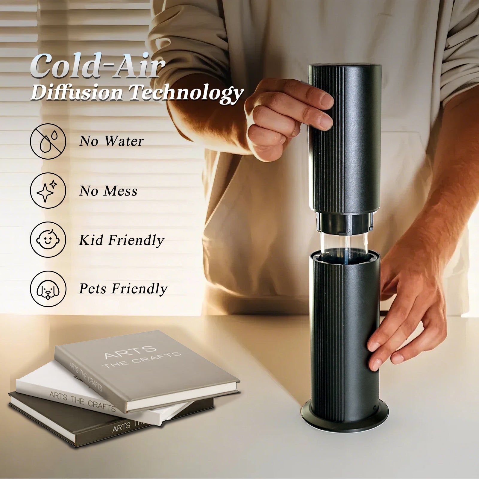 Diffuseur d'huiles essentielles sans eau Bluetooth pour la maison, avec technologie d'air froid, 100 ml, 2000 pi², diffuseur de parfum pour grande pièce, bureau, spa, application et télécommande, noir
