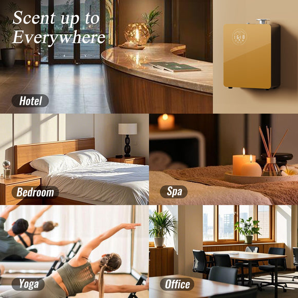 [LCD-X200]Smart Waterless Diffuser - Scent Air Machine for Home & Commercial Use, Covers 3000 sq. ft., Nebulizing HVAC or Portable Large Room Waterless Diffusers, Touch & Bluetooth Control, Metal, Golden