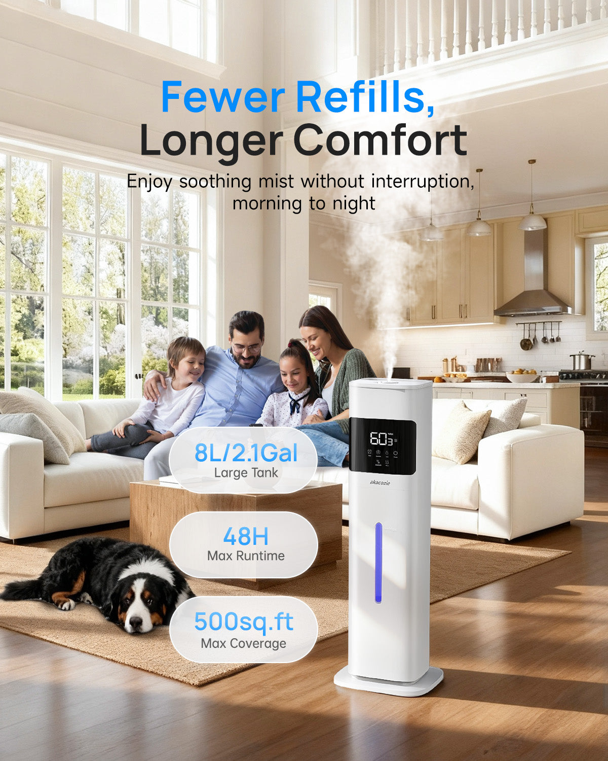 2.1Gal/8L Cool & Warm Mist Humidifier for Room Home, Top-Fill with Essential Oil Diffuser