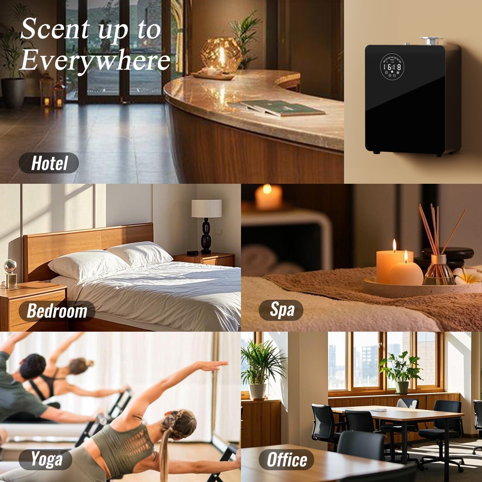 [LCD-X200-B] Diffuseur intelligent sans eau - Machine à parfumer pour usage domestique et commercial, couvre 3000 pi², nébuliseur CVC ou diffuseurs portables sans eau pour grandes pièces, commande tactile et Bluetooth, métal, noir