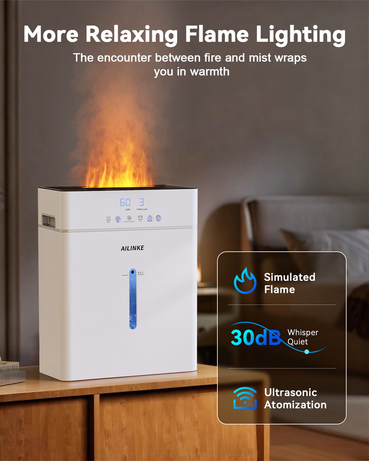 Humidifier Large Room 10L/2.64Gal | Warm & Cool Mist | Flame Light Effect| 2109