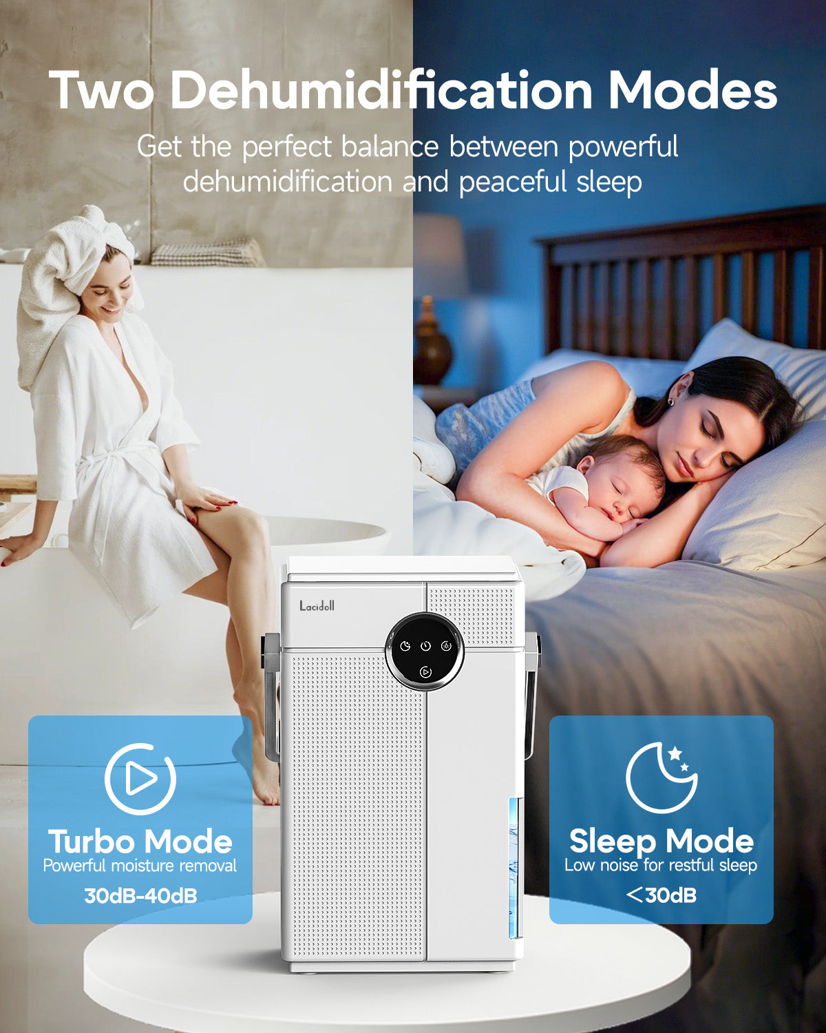 Small Dehumidifier with Drain Hose for Bathroom & Bedroom, 118oz | 07 | Lacidoll