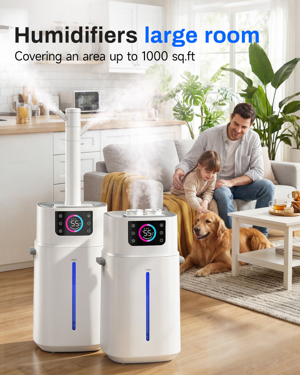 Lacidoll Humidifier for Large Room, 4.2Gal/16L Large Humidifier 1000 sq ft, Whole House Humidifier with Diffuser, Extended Tube,Easy to Clean, Top Fill, Humidifiers for Bedroom, Office, Living room