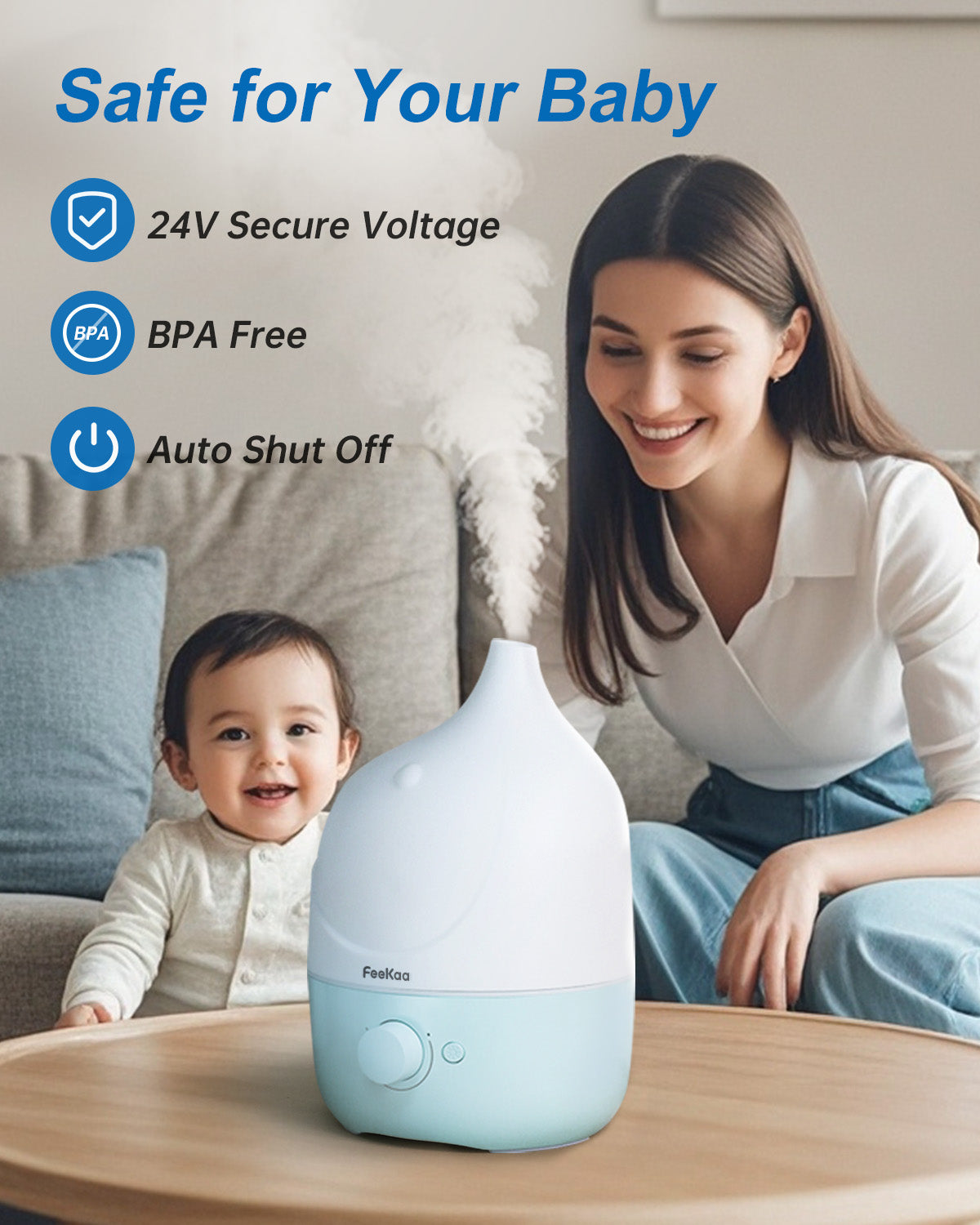 Humidifiers for Bedroom Baby 3 in 1 - Top Fill Baby Humidifier & Essential Oil Diffuser & Night Light, BPA-Free Cool Mist Air Humidifier with Cute Stickers for Kids Bedroom Nursery Plants Home