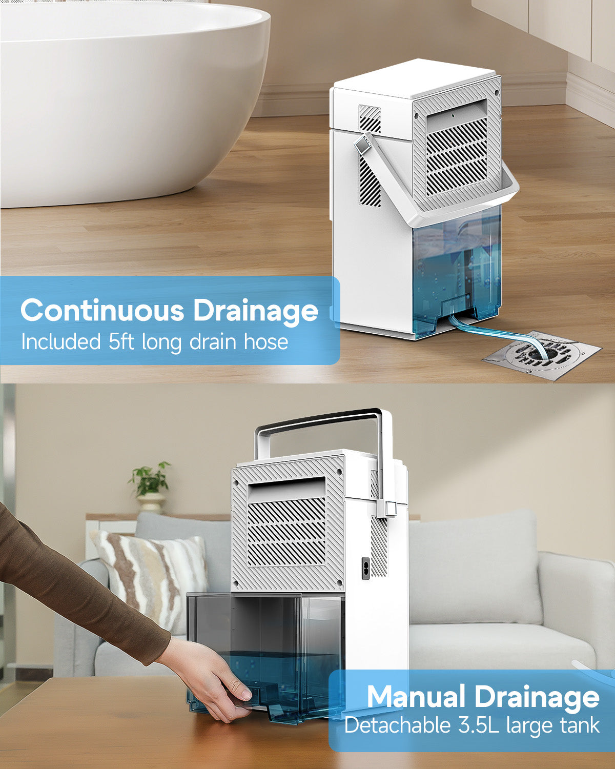 Small Dehumidifier with Drain Hose for Bathroom & Bedroom, 118oz | 07 | Lacidoll
