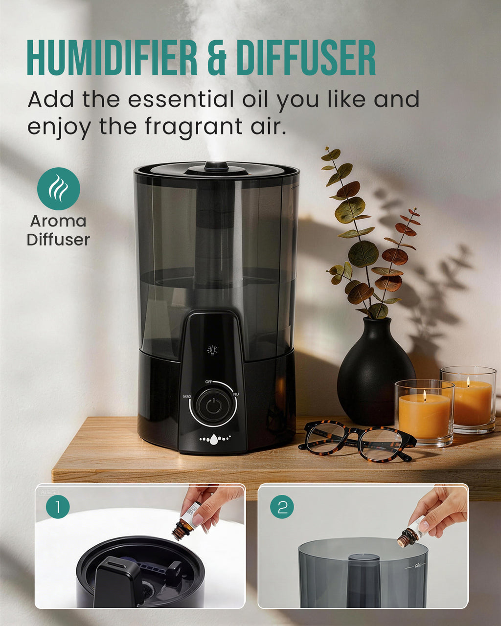 Humidifiers for Bedroom,1.06Gal(4L) Dishwasher Safe Design|22301