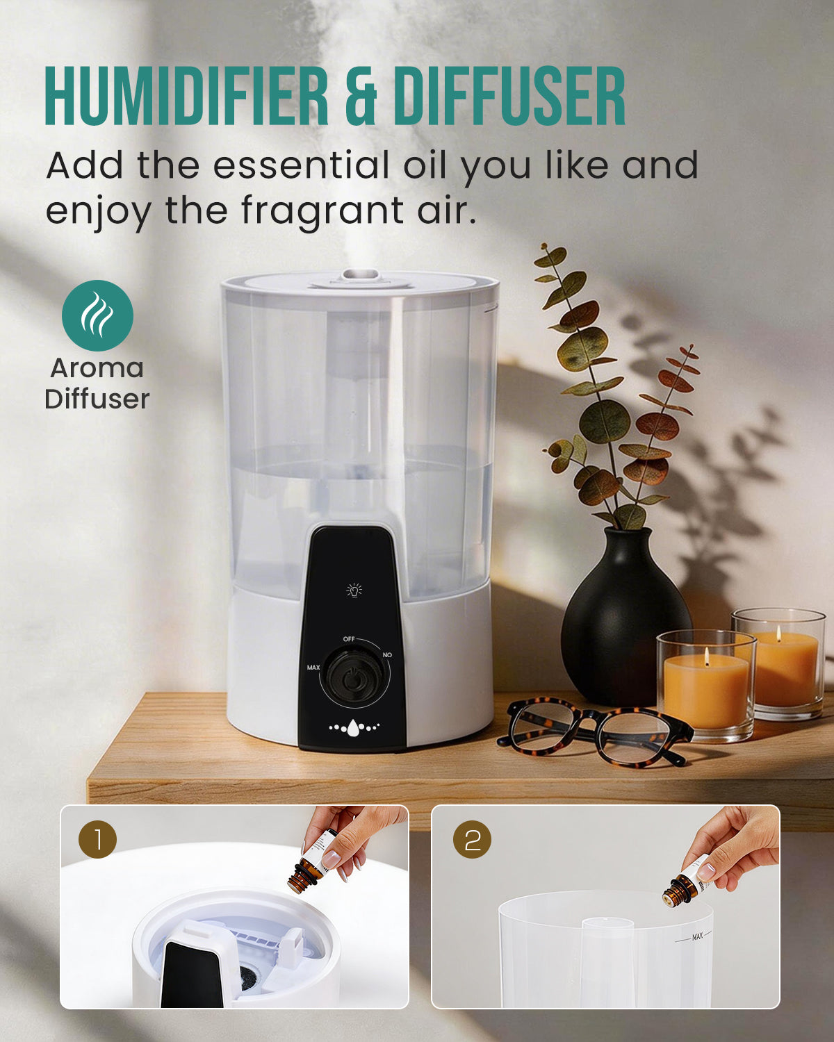 Humidifiers for Bedroom,1.06Gal(4L) Dishwasher-Safe Tank|22301M