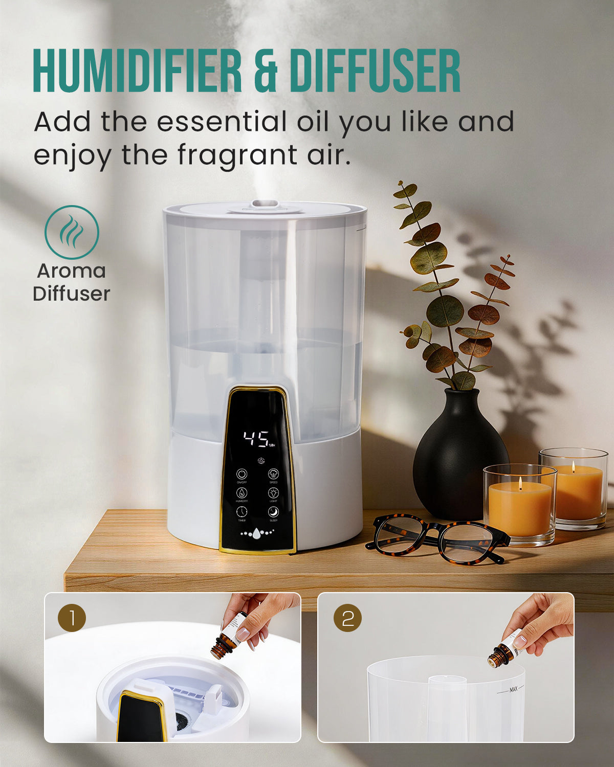 Humidifiers for Bedroom,1.06Gal(4L) Dishwasher-Safe Tank|22301